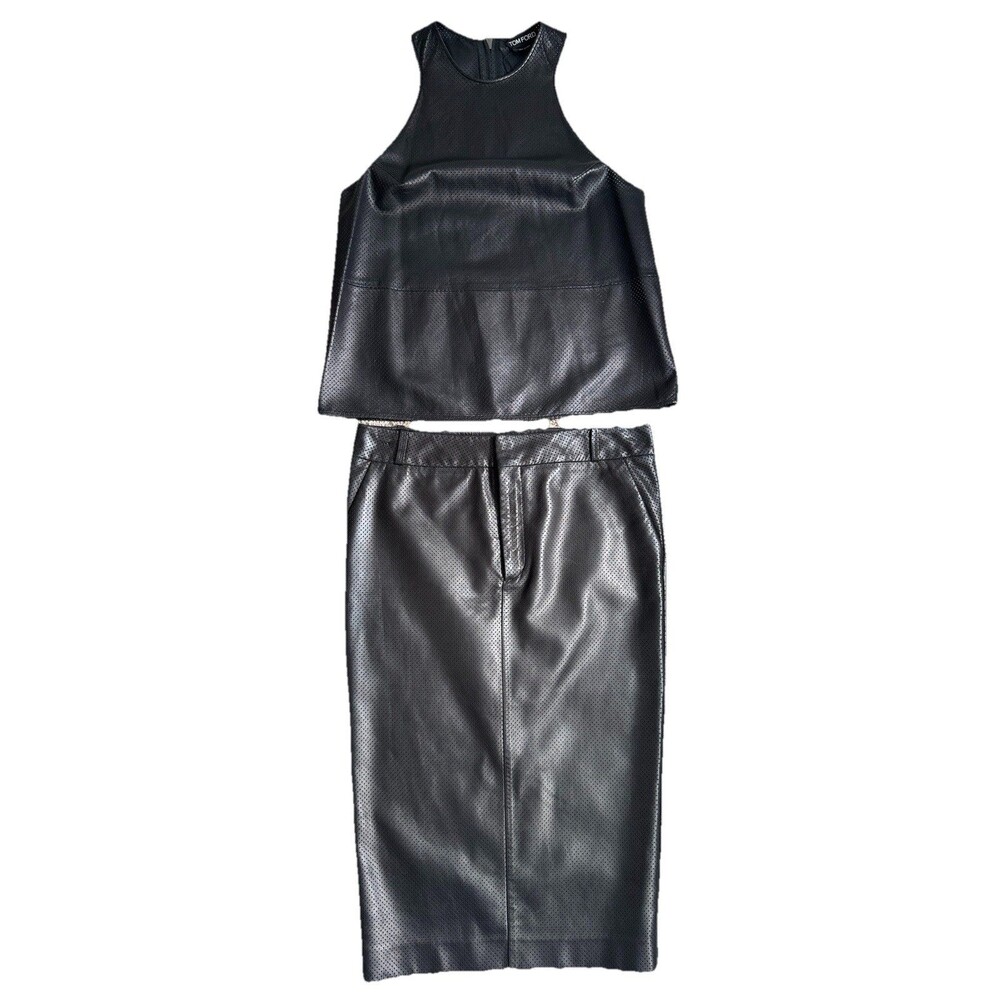 Tom Ford Perforated Lambskin Leather MIDI Skirt And Lambskin Tank Outfit Size‎ 8
